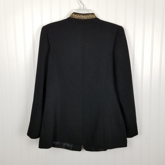 Blazer Linen Wool Cashmere Black Paisley Button Lined Military Jacket Mobwife - Picture 7 of 10